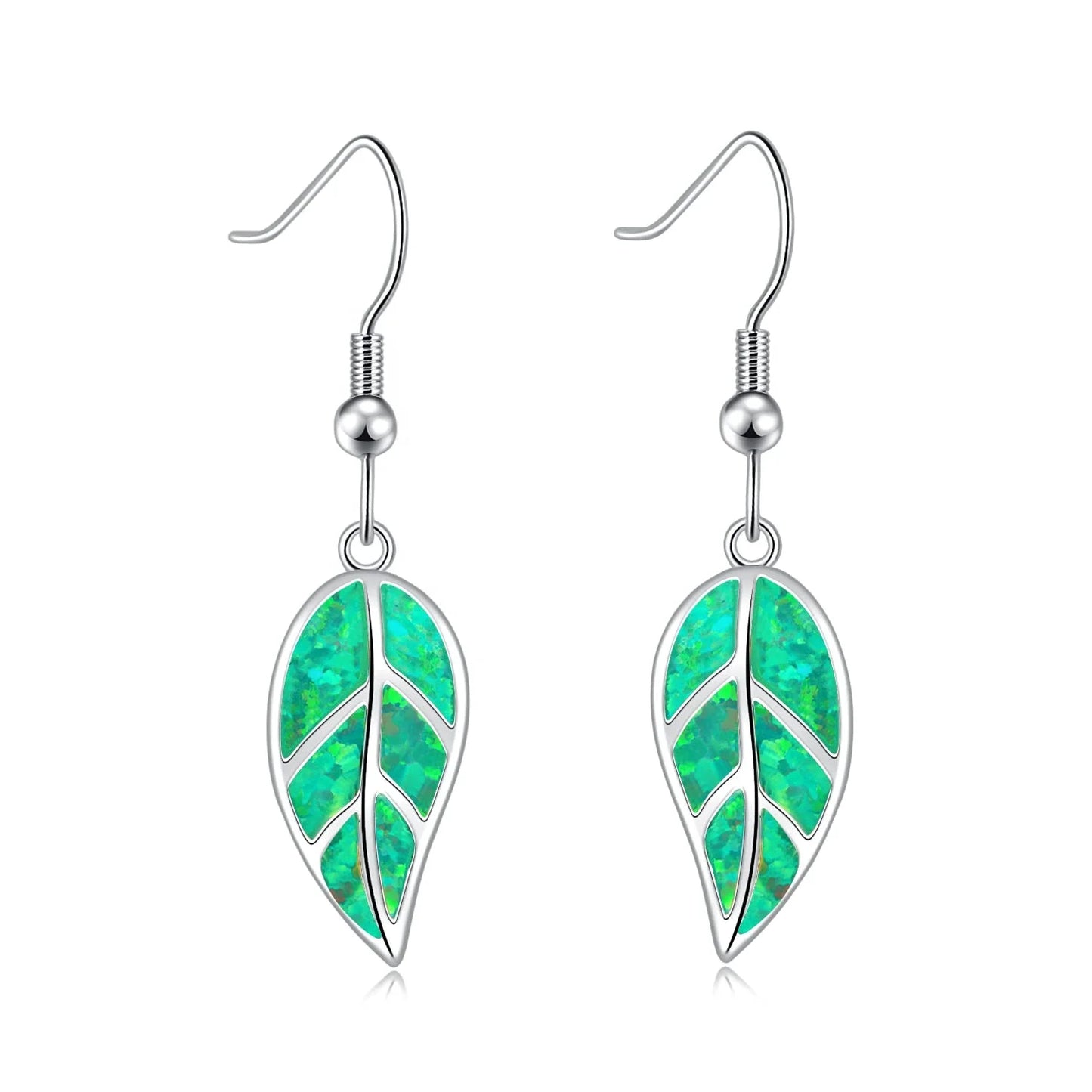 Green Fire Opal Leaf Dangling Earring