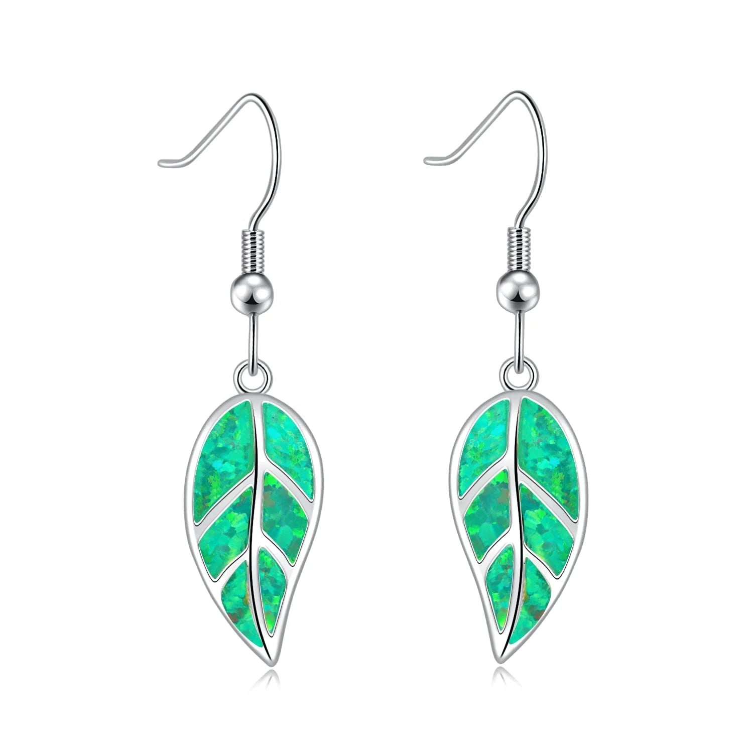 Green Fire Opal Leaf Dangling Earring