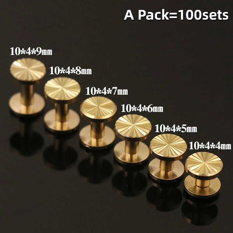 Cloxy 10mm Brass Rivets Round Head for Leather Belt Chicago Screw Double Cap Rivet for Leather Craft Album Photo Wallet Faste