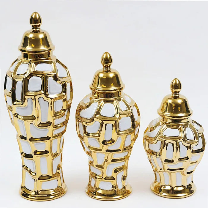 Light Luxury Plating Gold Ceramic General Can Art Storage tank Hotel Ornaments Vase