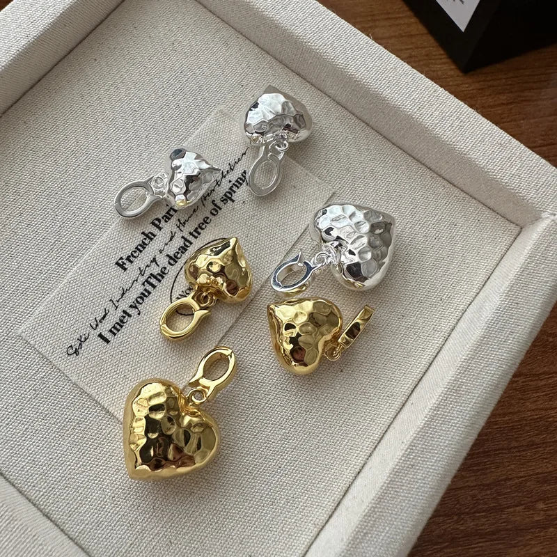 3 Size Hammered Charm Pendant 925 Sterling Silver 18K Gold Plated Heart Shape Charms Pendants for Jewelry Making
