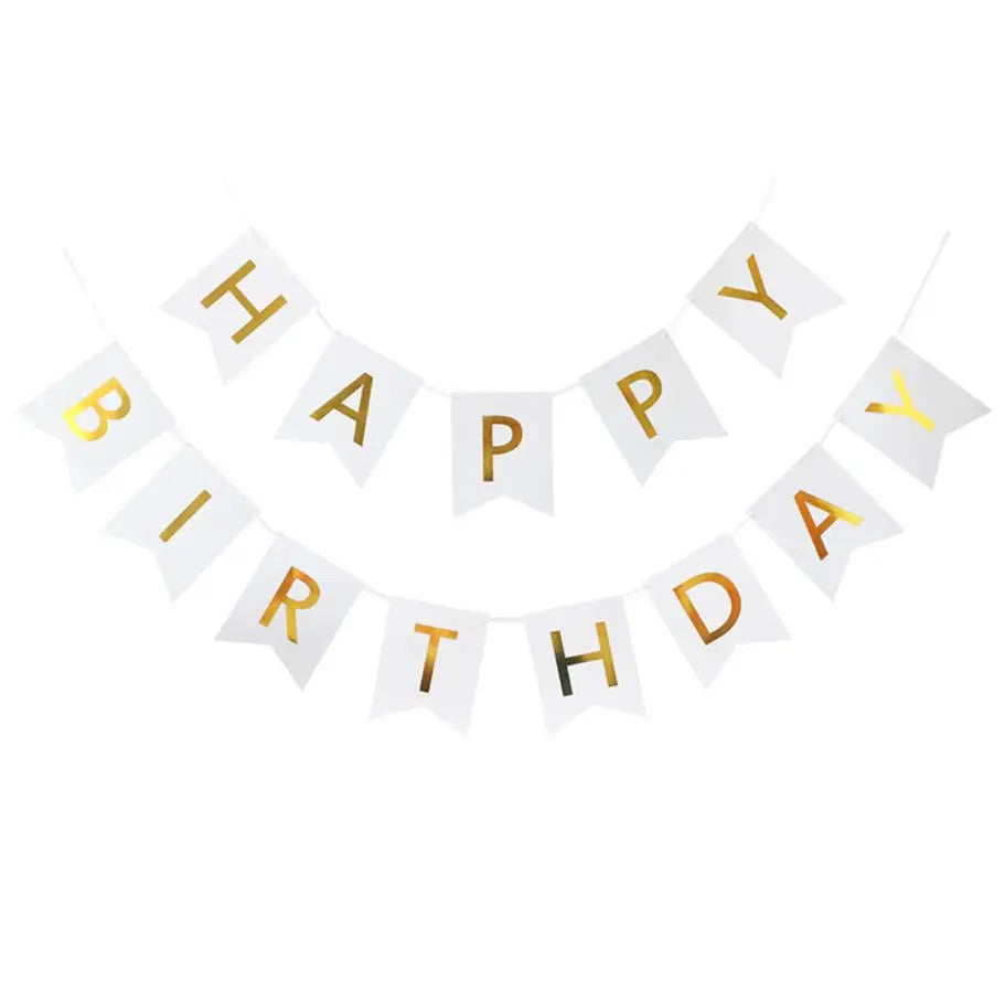 Happy Birthday Banner Custom Gold Print 16.5*11.5 CM  Flags Party Decoration Happy Birthday Banner