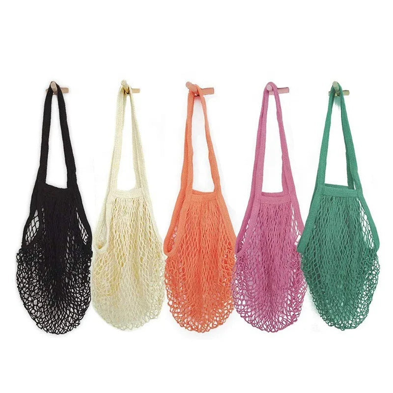 Customized Label Colorful Net Crochet String Reusable Folding Shopping French Grocery Tote Canvas Eco-Friendly Tote Bag