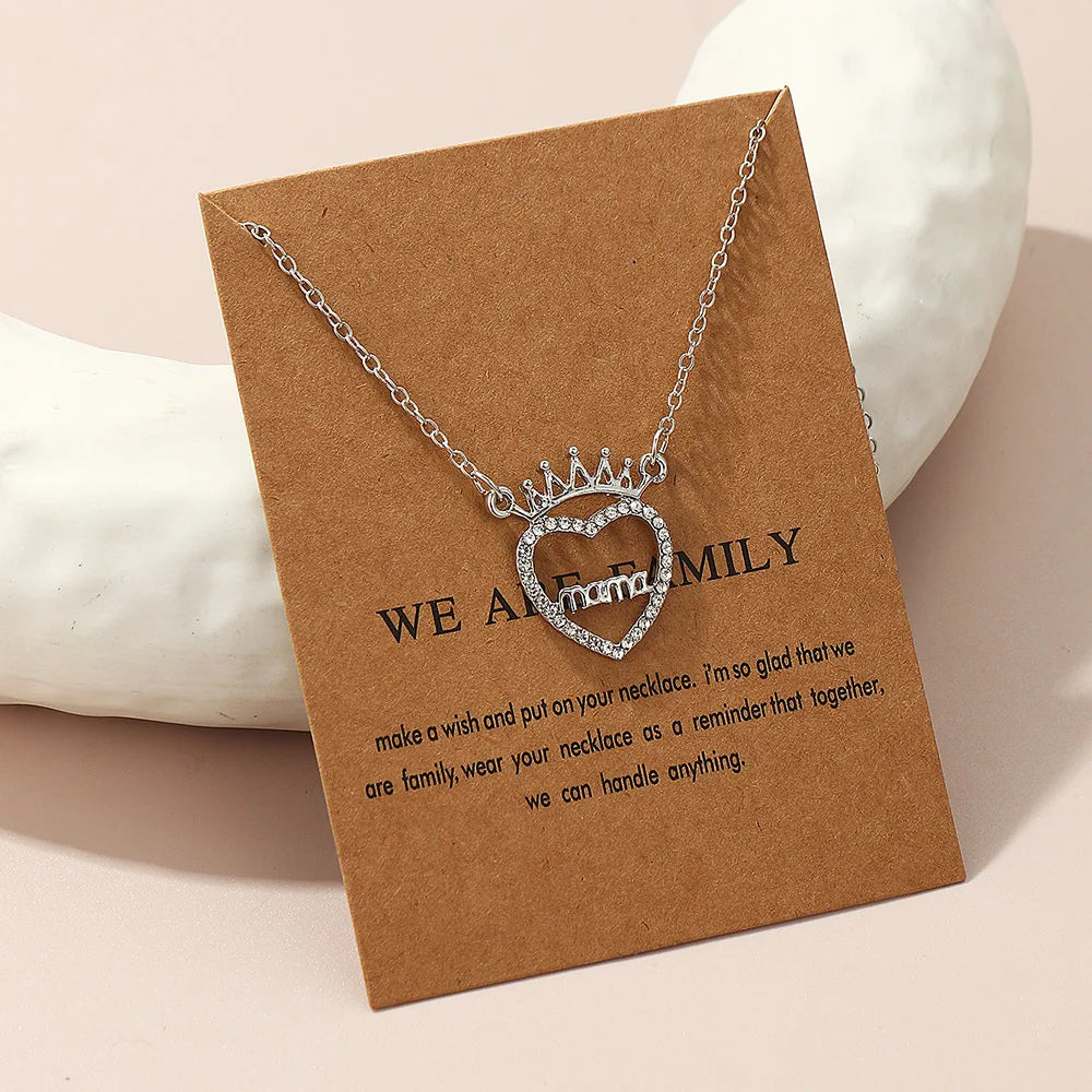 New Hot Selling Crown Heart With Diamond Stainless Steel Necklace Letter Mama Collar Chain for Women As Mother's Day Necklace
