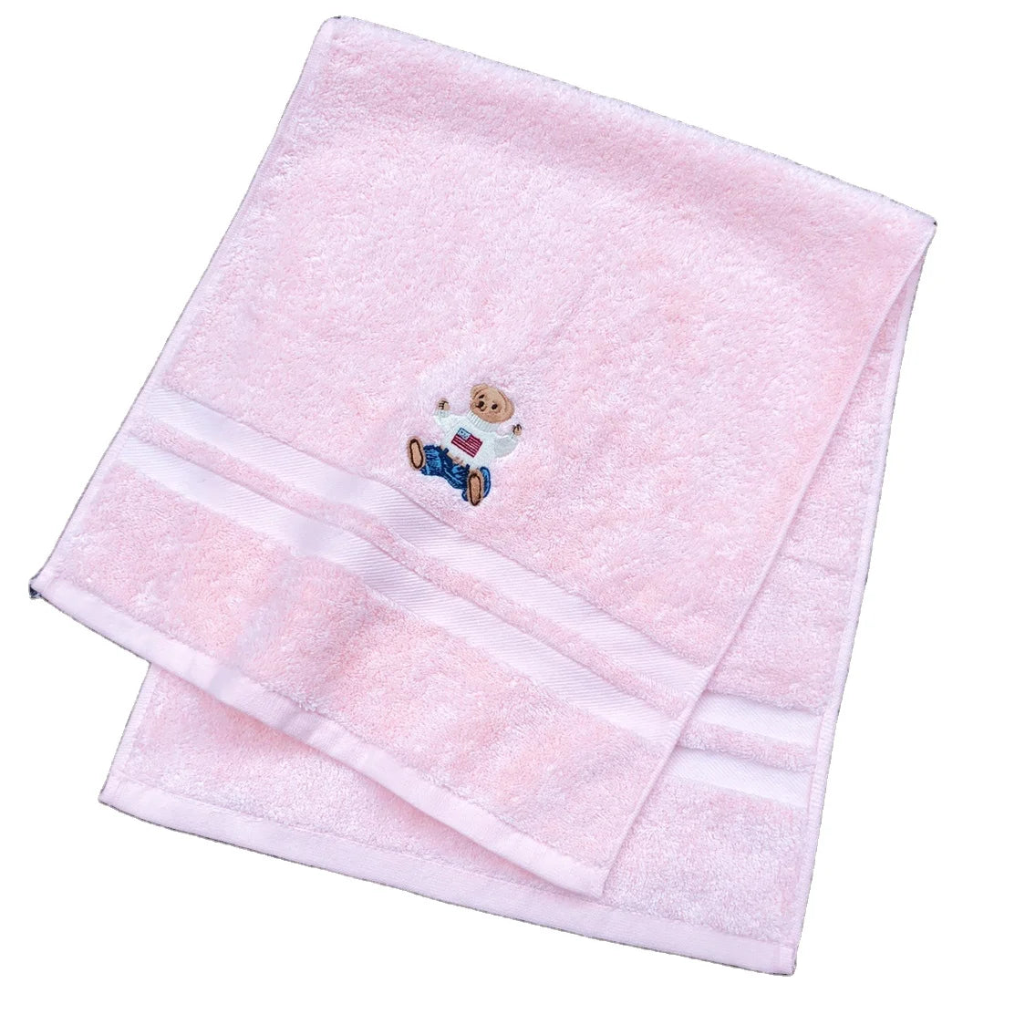 Bear Series Embroidery 100% Cotton Free Design Custom logo Pink Hand Towel Blue Towel  for Gift Can Be Customized
