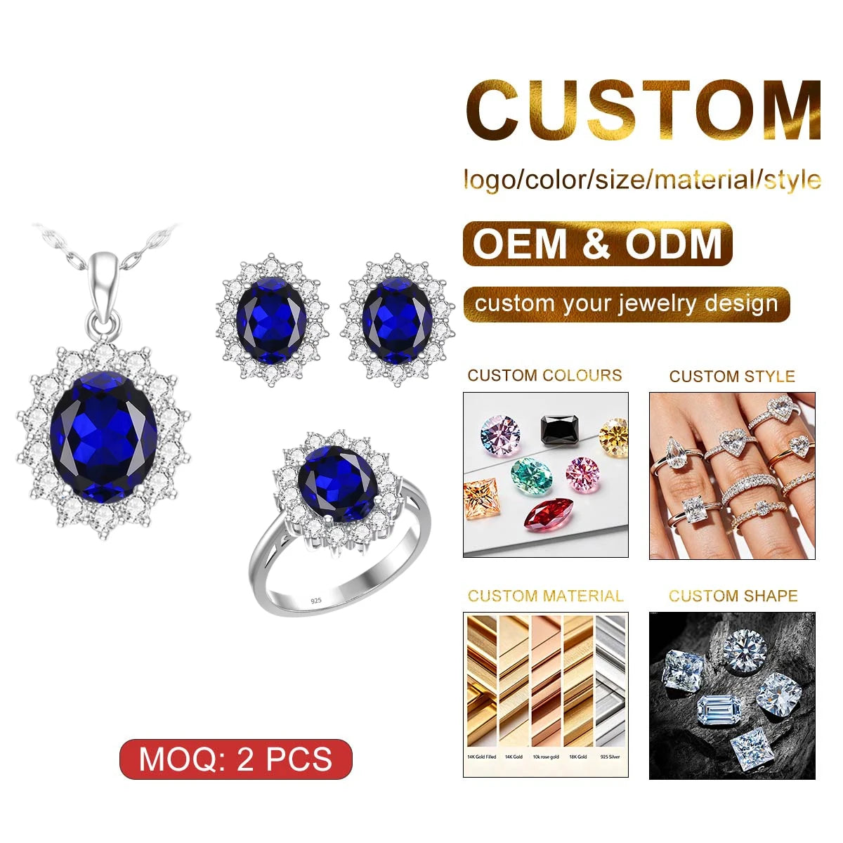Wholesale Luxury Bridal Jewelry Set 925 Sterling Silver Sapphire Halo Ring Earrings Pendant for Women's Wedding Jewelry