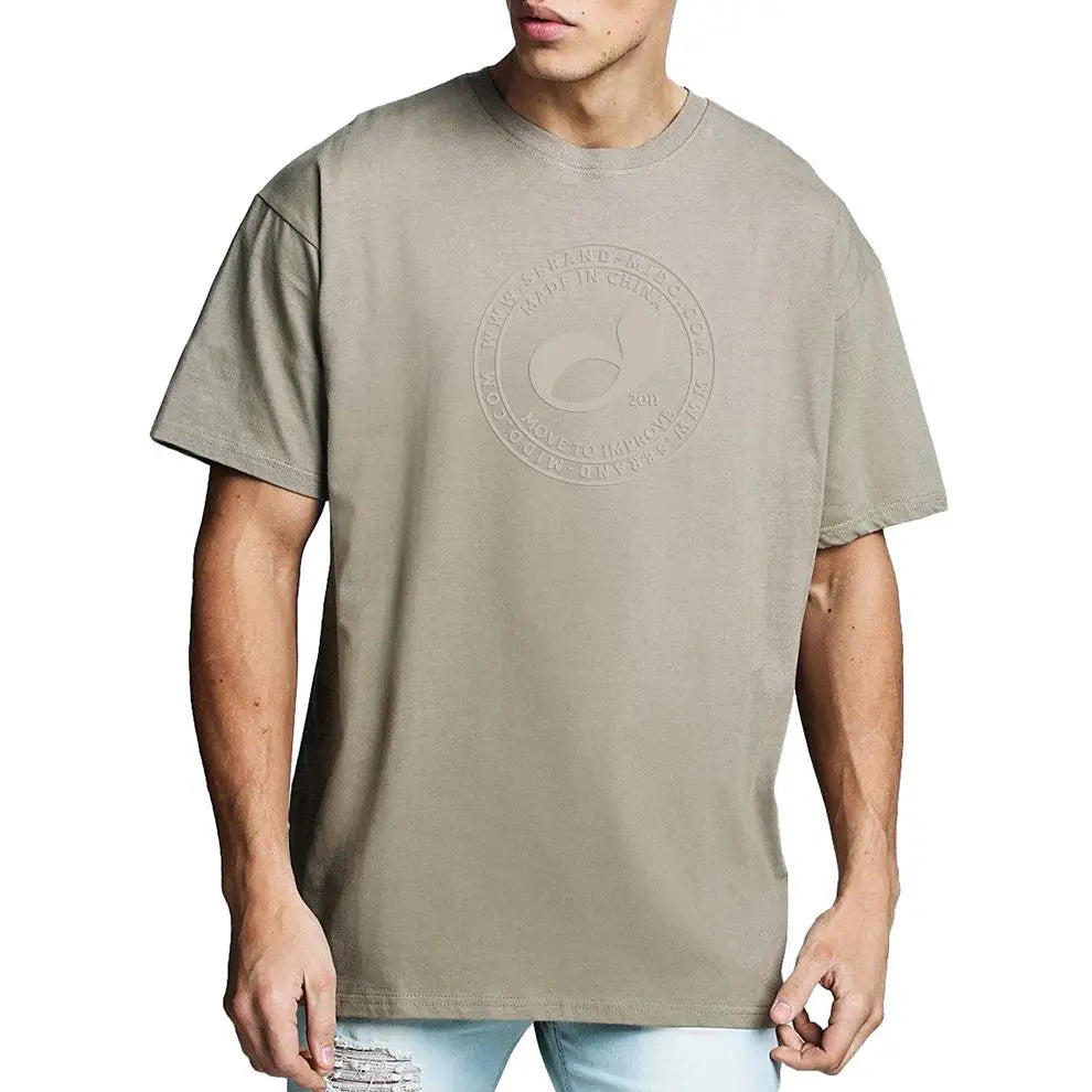 High Quality Custom Fashion Embossing T-shirt US Size 100% Cotton Men's 230g Oversized Embossed T Shirts