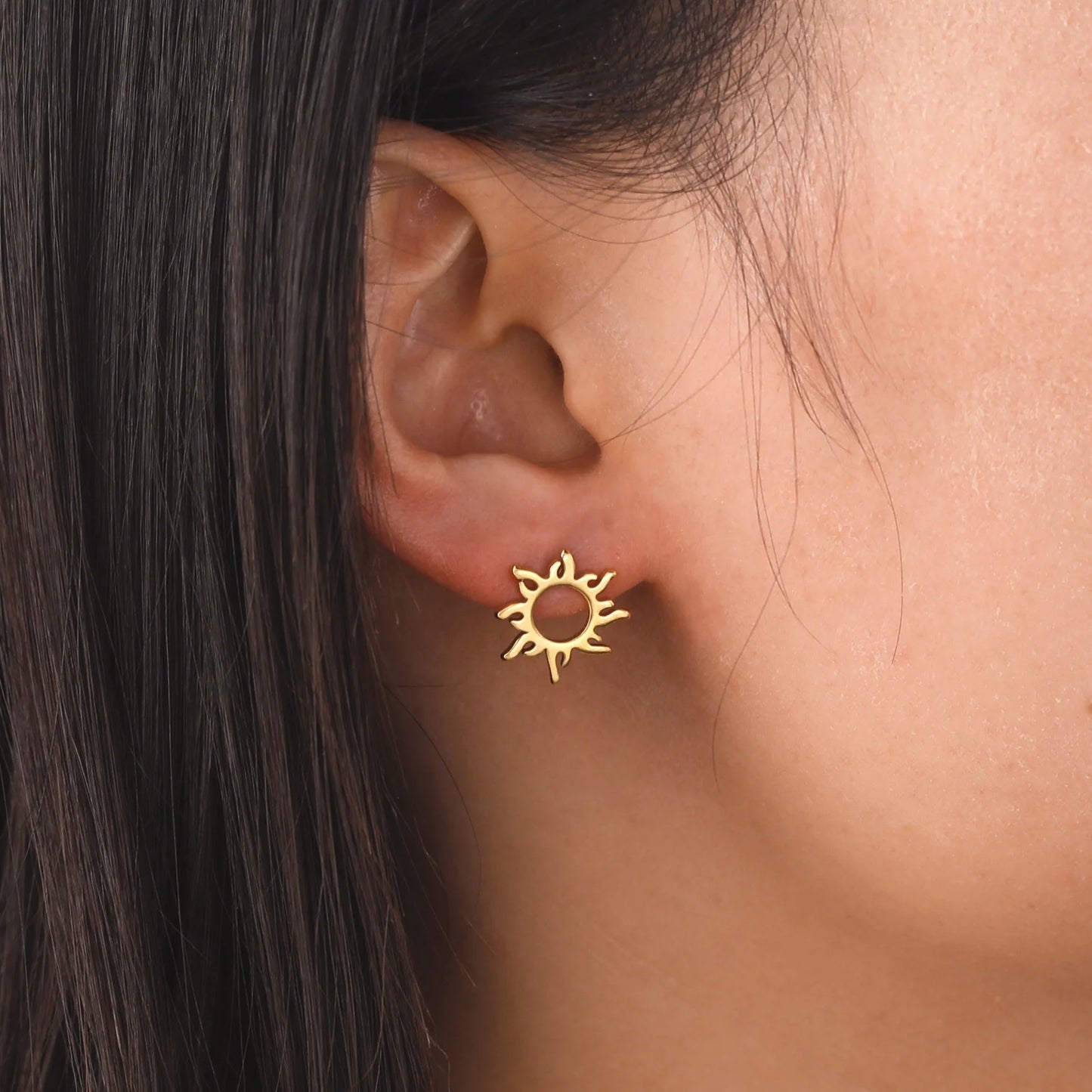Sun Totem Stud Earrings Minimalism Exquisite Stainless Steel Jewelry Party Gift for Women Girls