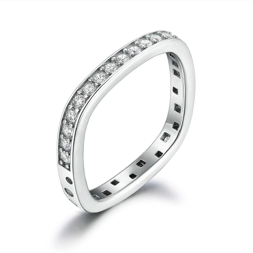 Jewelry Manufacturer Simple Design S925 Sterling Silver Fashion Ring with Zircon for Women's Wedding Party and Anniversary