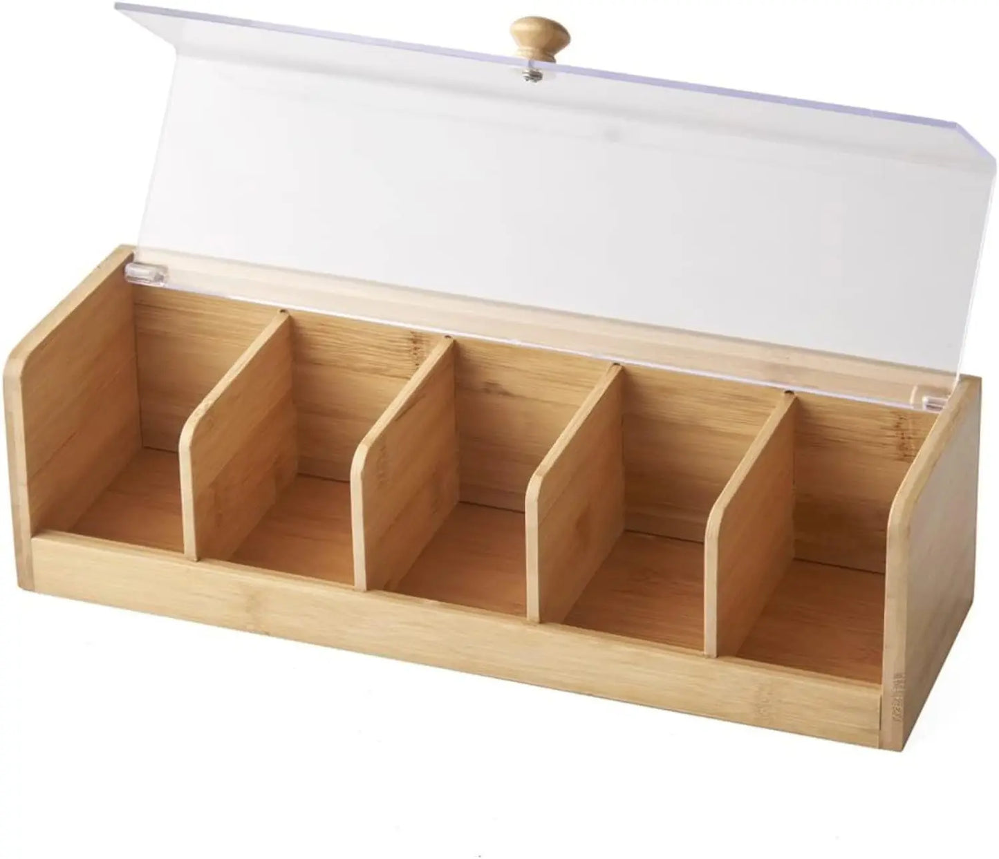 Factory Wholesale Natural Wooden Bamboo Tea Box  5 Compartment Tea Bag Storage  Stores up to 100 Tea Packets