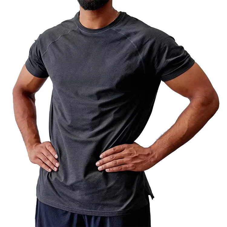 Custom Logo Men's Short Sleeve Sport Tshirt-100% Cotton Yarn Dyed Knitted Quick Dry & Eco-Friendly