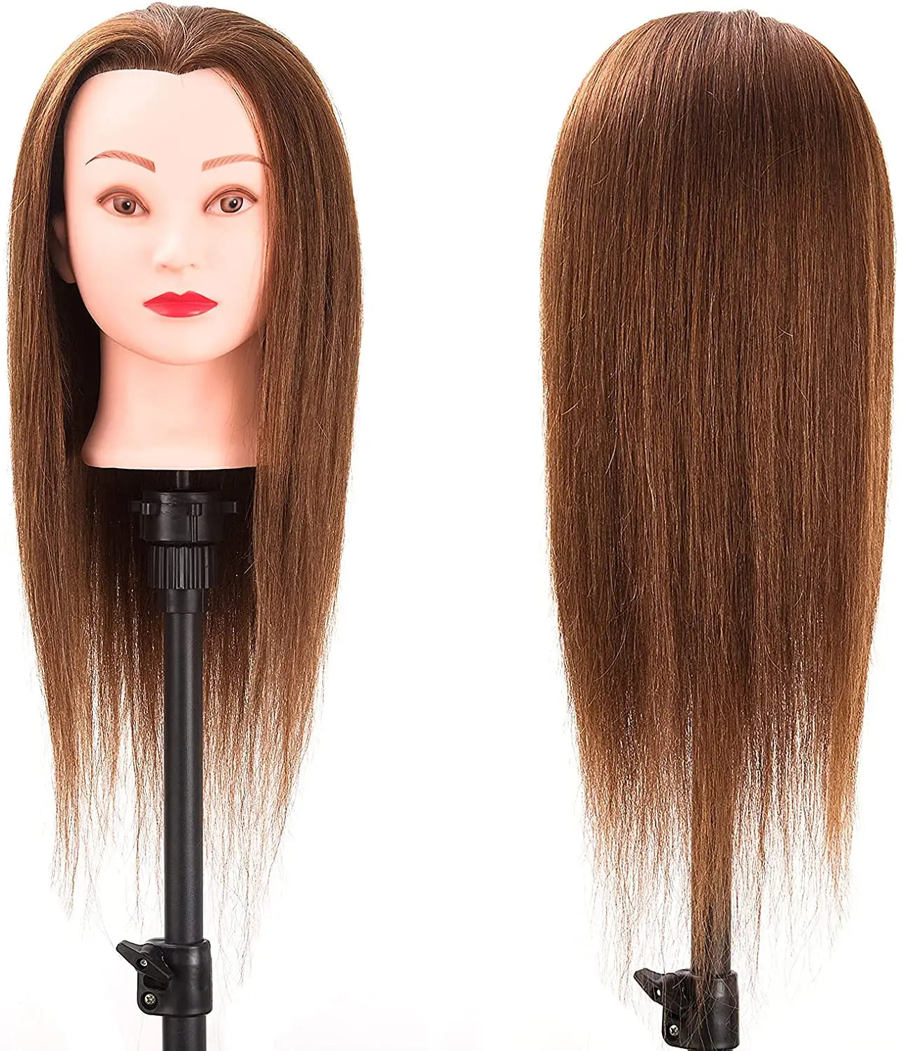 Mannequin Head 100% Real Human Hair Hairdresser Training Head Manikin Cosmetology Doll Head with