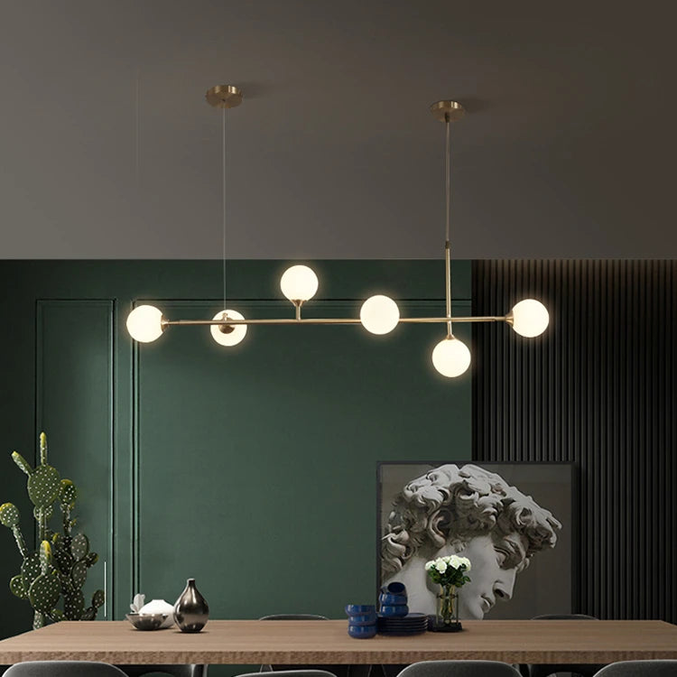 Contemporary White Globe Glass Lamp Body Pendant Lamp Living Room Full Copper Quality Led Chandelier Apartment