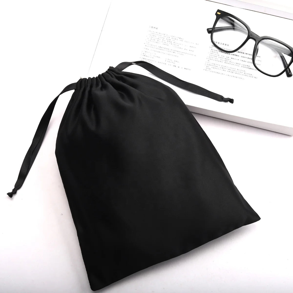Luxury Black Thick Satin Drawstring Hair Underwear Bundle Packing Bag Soild Wig Gift Dust Silk Pouch