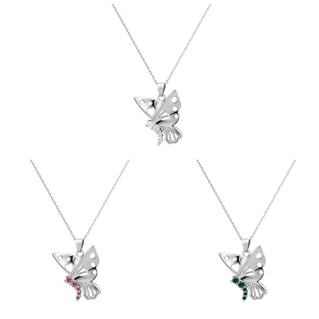 Factory Fast Shipping Exquisite butterfly Pendant 925 Sterling Silver 5A Cubic Zirconia Emerald Pendant Necklace for Girls