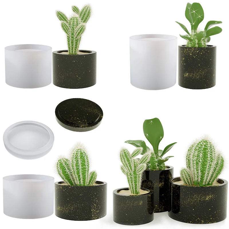 Silicone Planter Mold for Jewelry Box Brush Pen Holder for Succulent Cylinder Resin Custom Logo Flower Pot Mold Moulds Flexib