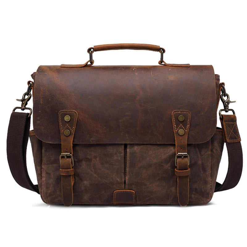 Manufacturer Custom Men Vintage Shoulder Crossbody Messenger Bags Waterproof Waxed Canvas Laptop Office Bag Briefcase