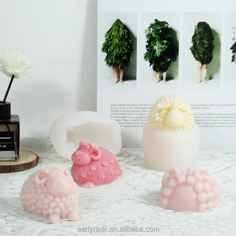 Early Riser 3D Cute Sheep Mold Candle Mold Funny Sheep Silicone Candle Mold Designer Handmade Home Ornaments