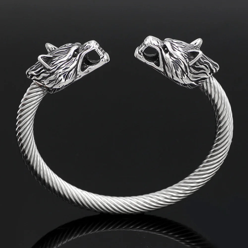 Titanium Steel Cable Wolf Head Open Bracelet Men's and Women's INS Fashion Cross-border  Bracelet