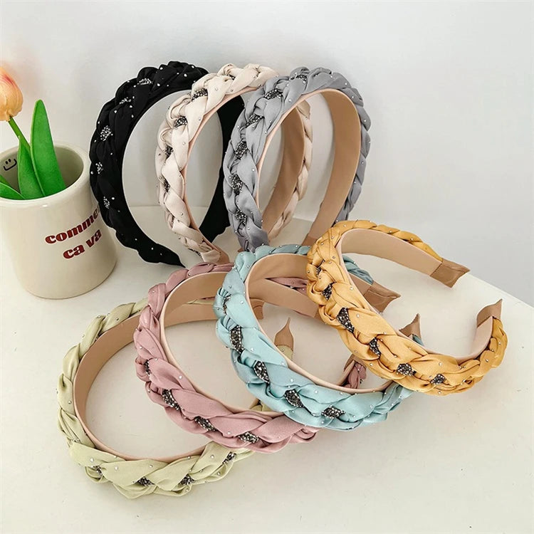 French Elegant Fashion Women's Vintage Colorful Chain Braided Rhinestone Alloy & Plastic 16.5cm Headband Hair Accessories Was