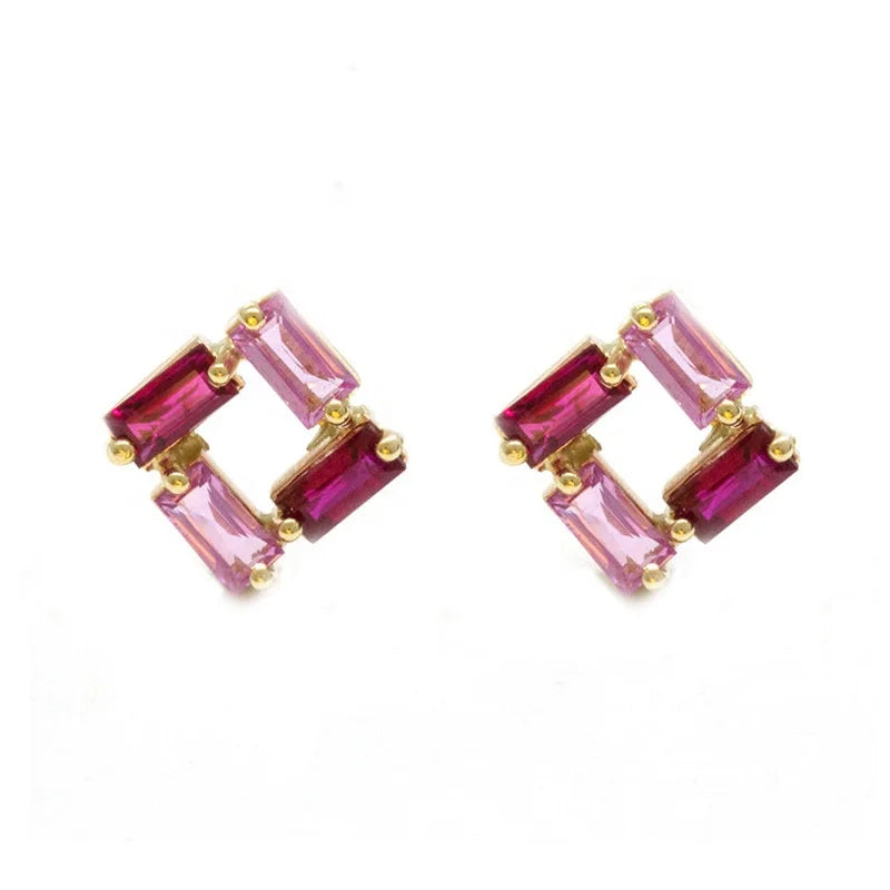Milskye Fashion Beautiful Jewelry 18k Gold Plated S925 rainbow baguette Cut Gemstone Stud Earrings