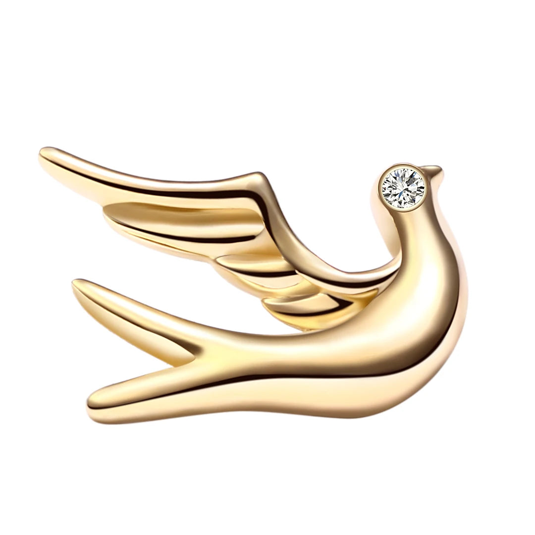 Eternal Metal 14K Solid Gold  Polished Flying Seagull Ear&Nose Piercing Navel&Labret Jewelry Internally Threaded Ends Tops