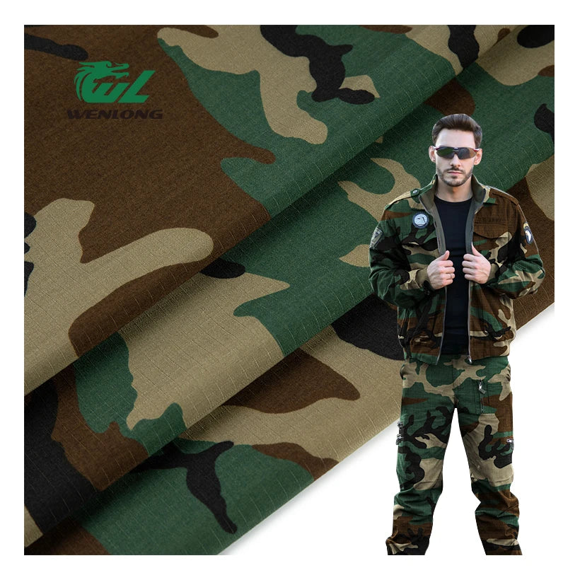 RTS TC 80/20 Woodland Camouflage Ripstop Waterproof Polyester/Cotton Fabric for Uniform Work Wear Jackets Garments Dresses