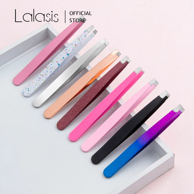Lalasis Wholesale Private logo Grip Eyebrow Tweezers Black pink Thick Metal Stainless Steel Brow Tweezers Custom