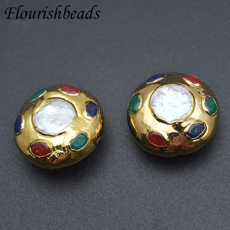 Anti Fading 18k Gold Plated Big Size  Round Fresh Water Pearl Loose Beads for DIY  Pendant Jewelry Making