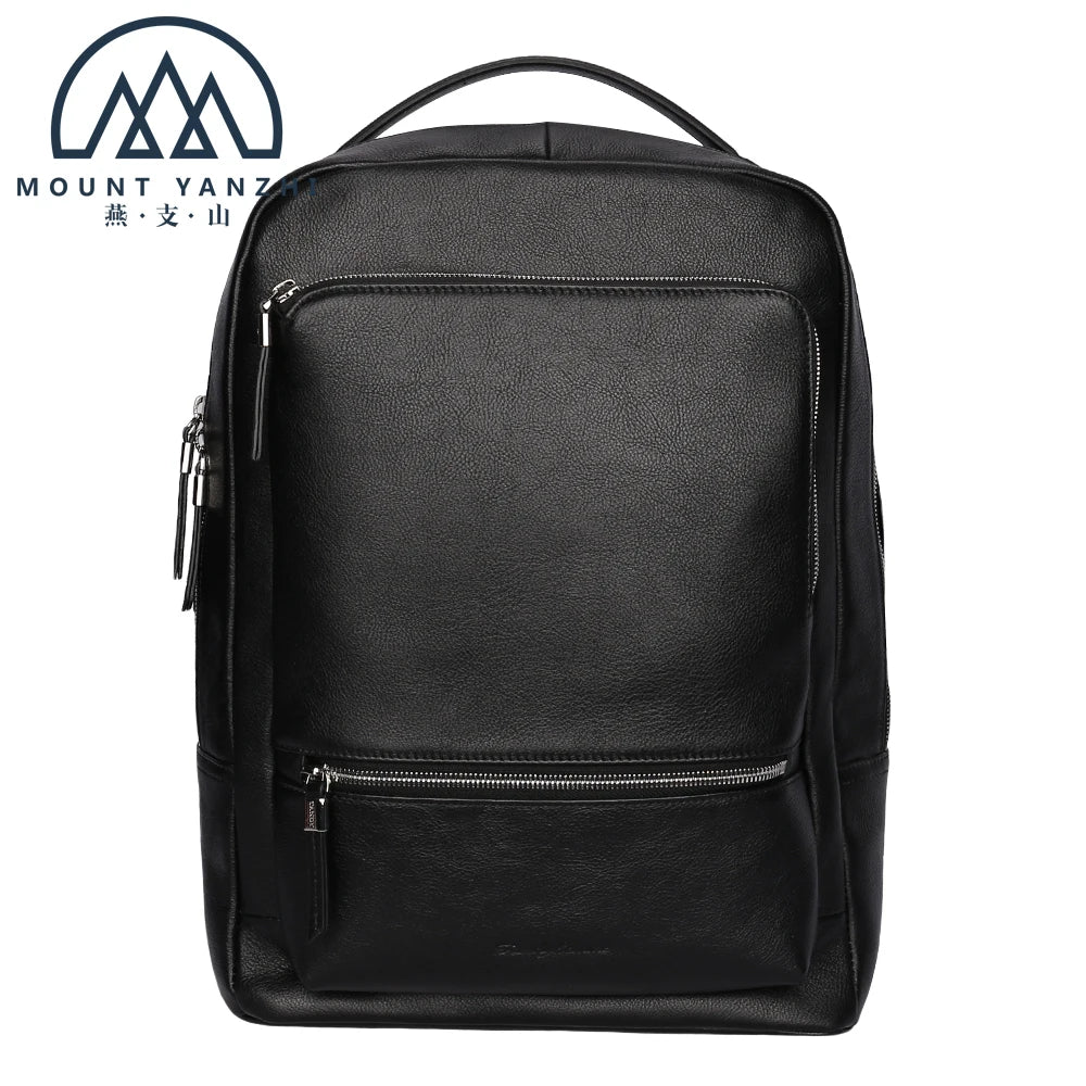 New Fashion Custom Logo Black Waterproof Genuine Leather RFID Polyester Portable Business Travel Laptop Backpack for Men Wome