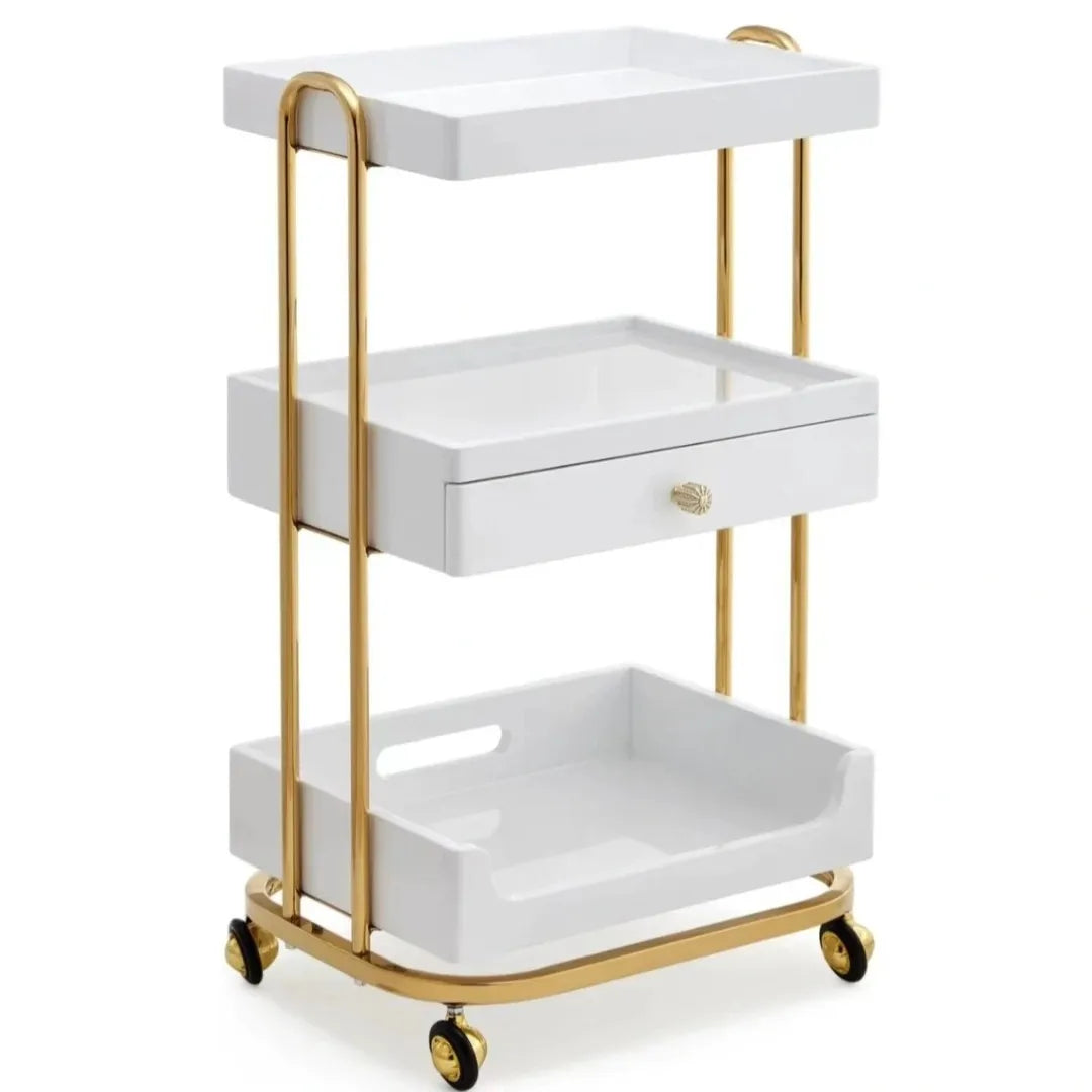 Makeup Saloon Equipment Gold Pink Silver Metal Nail Trolley Case Cart Hair Hairdressing Beauty Salon Trolley