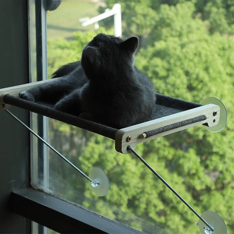 ZMaker Solid Wood Cat Hammock Window with Supported Under Metal Cat Window Perch