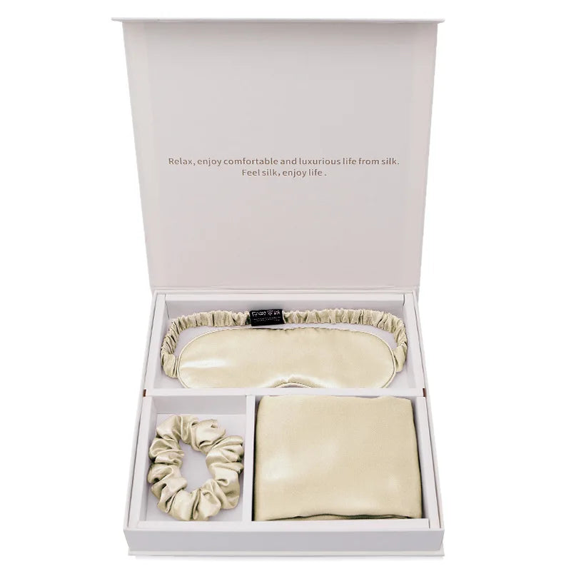 Wholesale Luxury Satin Pillowcase Gift Set 19mm 100% Natural Organic Mulberry Silk Organic Mulberry Silk Satin Eye Masks