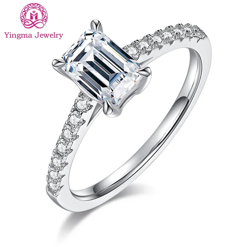 Wholesale Price Mossanite Wedding Band Ring 1 Ct 5*7 mm Luxury Ladies Rings Emerald Cut 925 Silver Moissanite Rings Fine Jewe