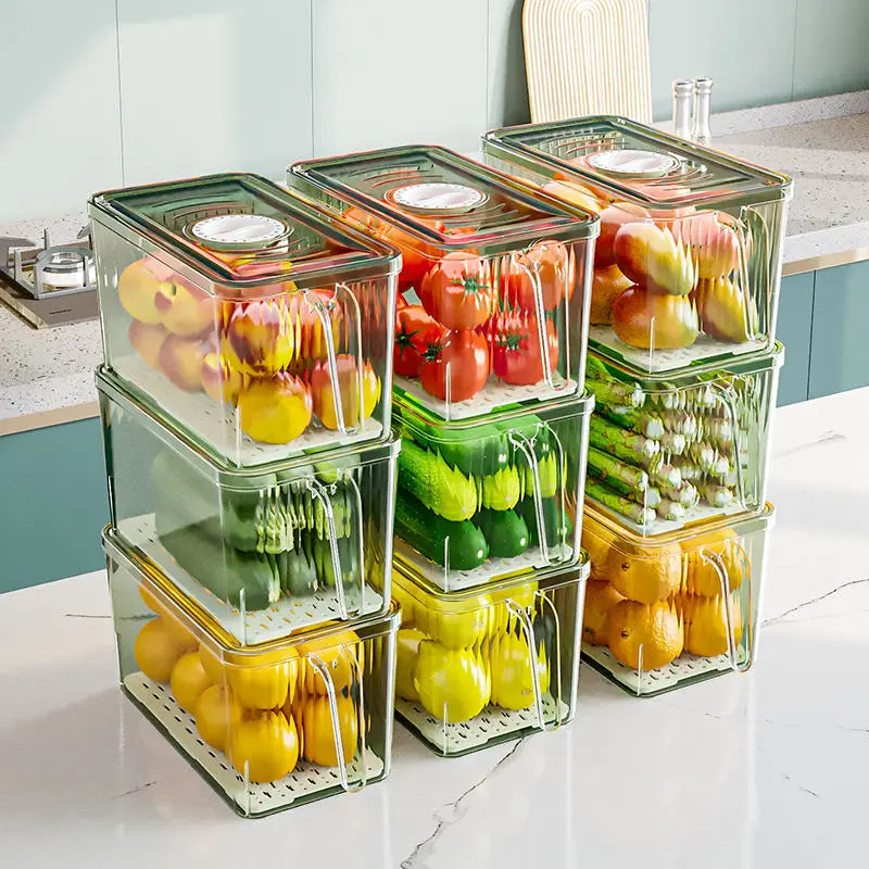 PET Material Transparent Refrigerator Food Storage Box with Handle Kitchen Fridge Organizer for Freshness Preservation Presen