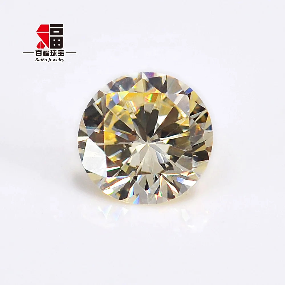 Wholesale Baifu Light Yellow CZ Stones Round Cut 1.0mm-3.0mm 3A 5A Grade Canary Loose Cubic Zirconia Gemstones