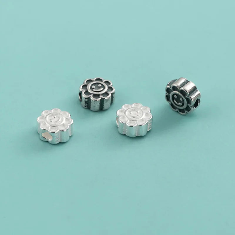 Cute 925 Sterling Silver Smiling Face Sunflower Charm Beads for Jewelry Making Accessories Wholesale