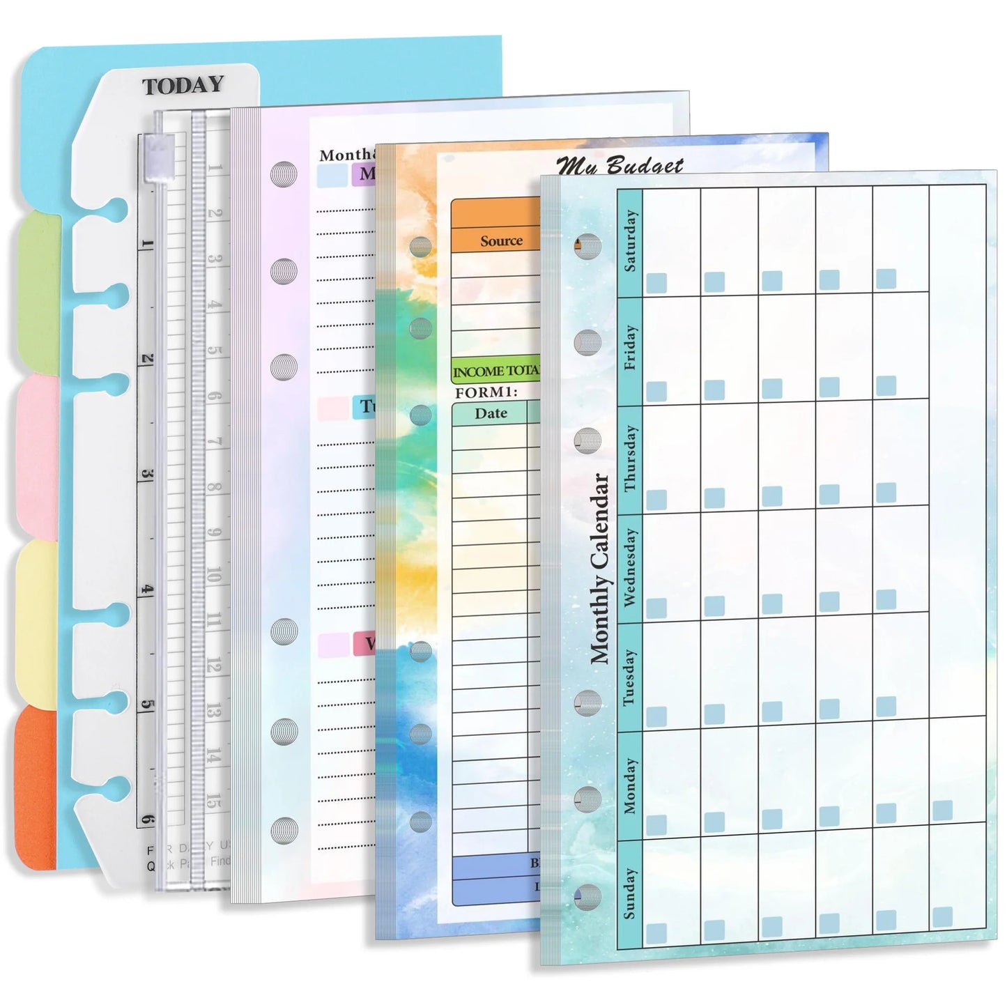 Cute Colorful A6 Loose-leaf Notebooks for Students Magnetic Weekly/Monthly Planner Binder Inner Paper Sheets for Budget