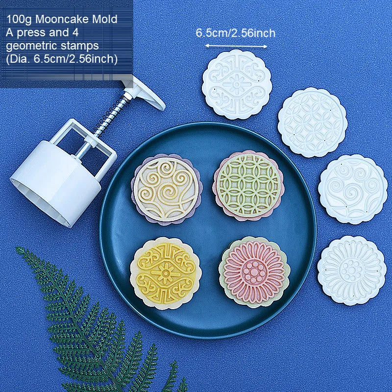 Round Flower Mooncake Mold Set 100g/50g DIY Hand Pressure Fondant Moon Cake Mould