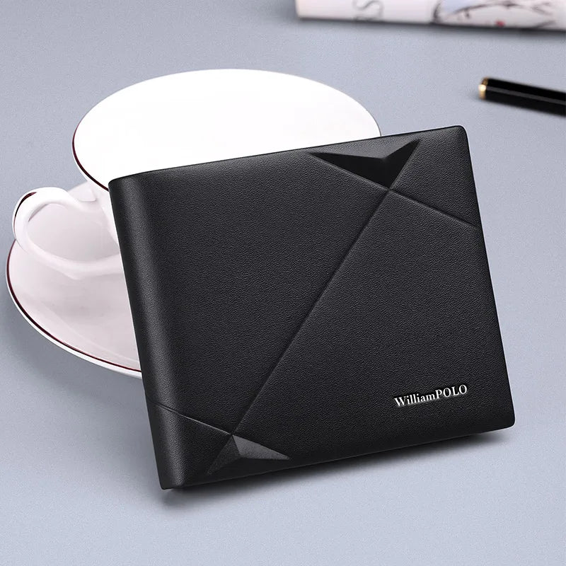 For Men's Fashion Bifold Wallet RFID Blocking Short Zipper Open Closure Cow Leather Black Logo Pattern High Quality
