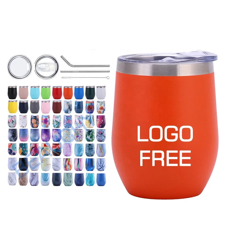Beauchy Custom Logo 12oz Swig Glasses Double Wall Insulated Egg Shape Tumbler Drinkware Stainless Steel Wine Tumblers