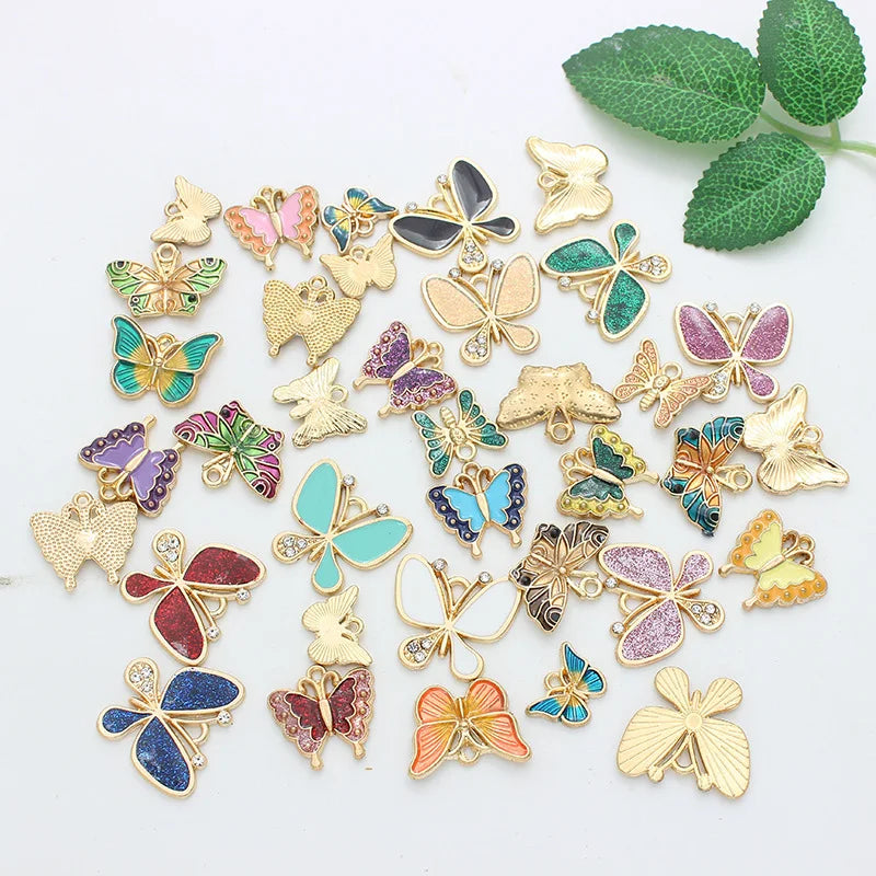 Fashion Diy Jewelry Accessories Alloy Double Color Zirconia Charms Butterflies Pendant