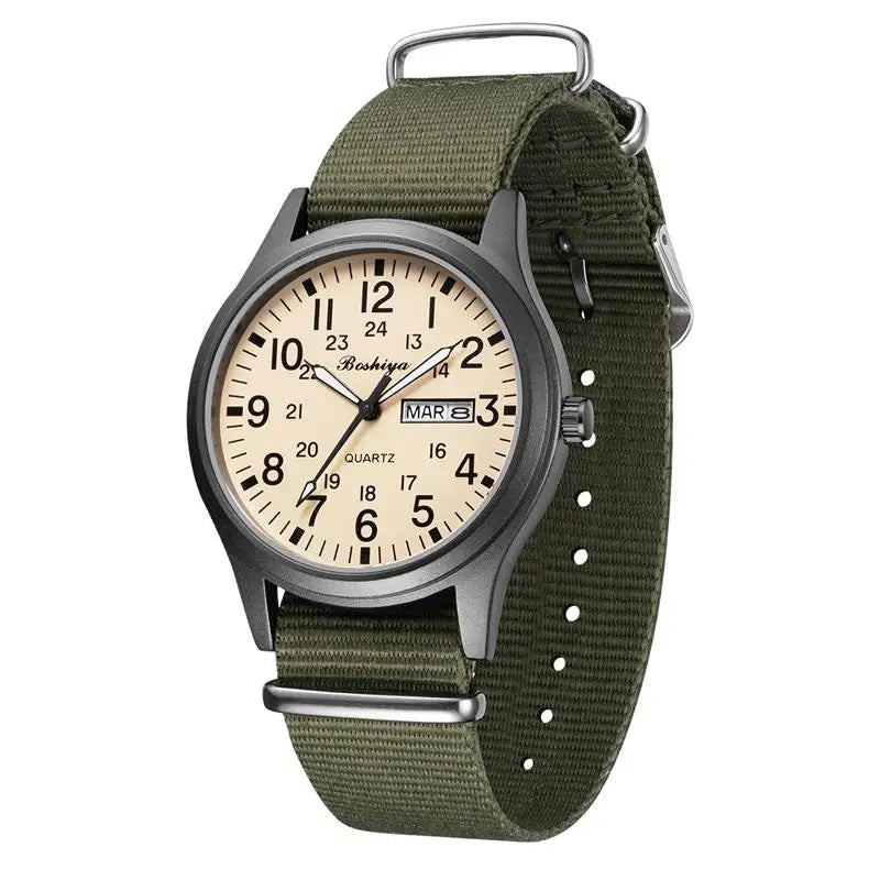 Men's Luxury Sport Watch Waterproof Quartz Timer Stainless Steel Cloth Strap Durable Alloy Case Glass Dial Window Fashion Bra