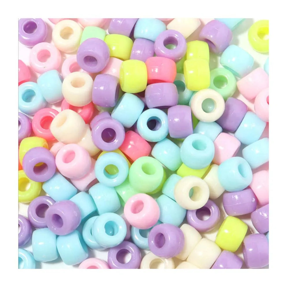 Wholesale 100pcs Pastel Acrylic Large Beads 6*9mm Big Hole Beads HandCrafts Girls Kids Hair Beads DIY Bracelet Necklace Makin
