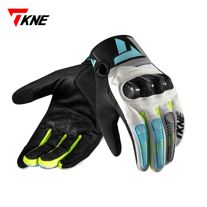 TKNE Wholesale TPR Anti Drop Motorcycle Racing Gloves Carbon Fiber Summer Full Finger Motorbike Riding Gloves Leather
