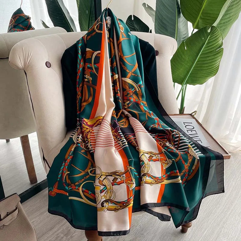 Luxury Fashion Spring Summer Women Soft Printed Silk Scarves Female Shaws Foulard Ladies Hook Flower Silk Print Head Wrap Sca