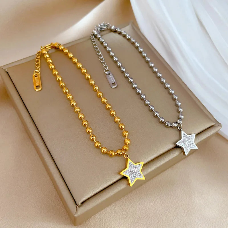 Temperament Minimalist Stainless Steel Bracelet Five-pointed Star Lucky Chain Bracelet for Girls