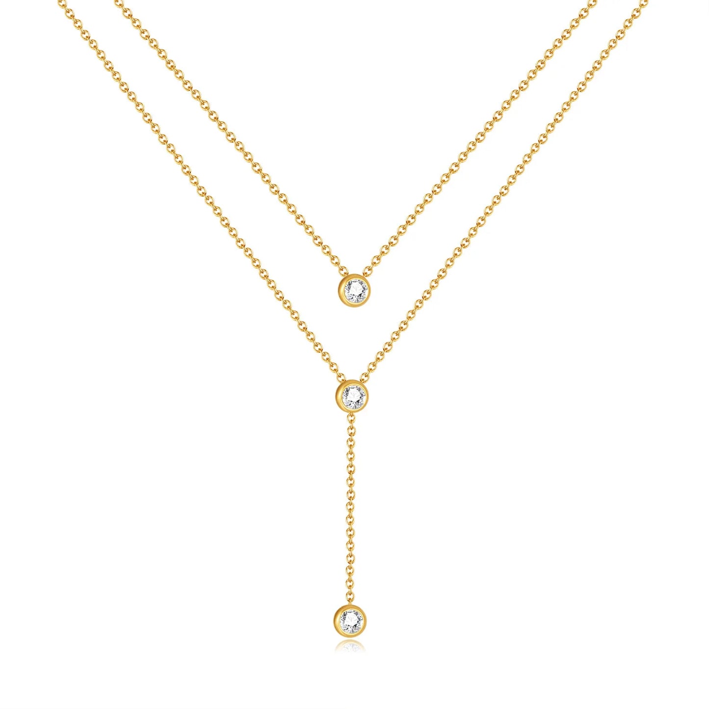 SC Trendy Delicate Double Layered Necklace Set Stylish Zircon Crystal Necklaces Elegant Stainless Steel Necklaces for Women