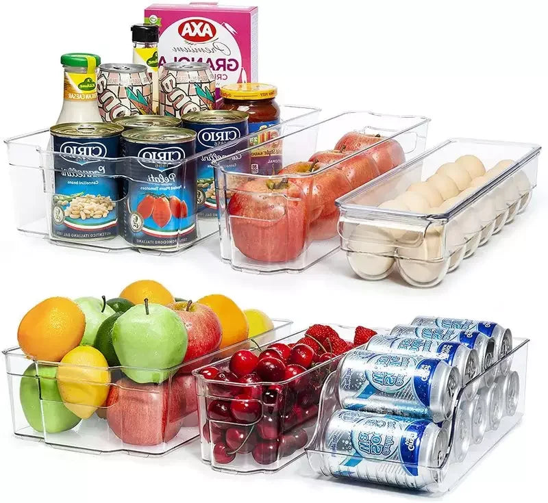 Clear Food Safe Container Stackable Acrylic Rectangle Fridge Storage Bin Organizers Refrigerator Organiser Set