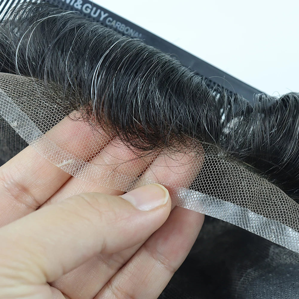 Natural Hairline Lace Front & Pu 1B10 Gray Male Hair Wigs Breathable Lace Q6 Mens Toupee Human Hair Capillary Prosthesis